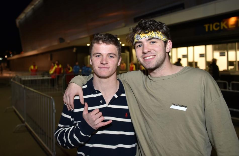 Matthew Cordelle (18, left) and Hamish Burrows (18), from Studholme College on their way to the...