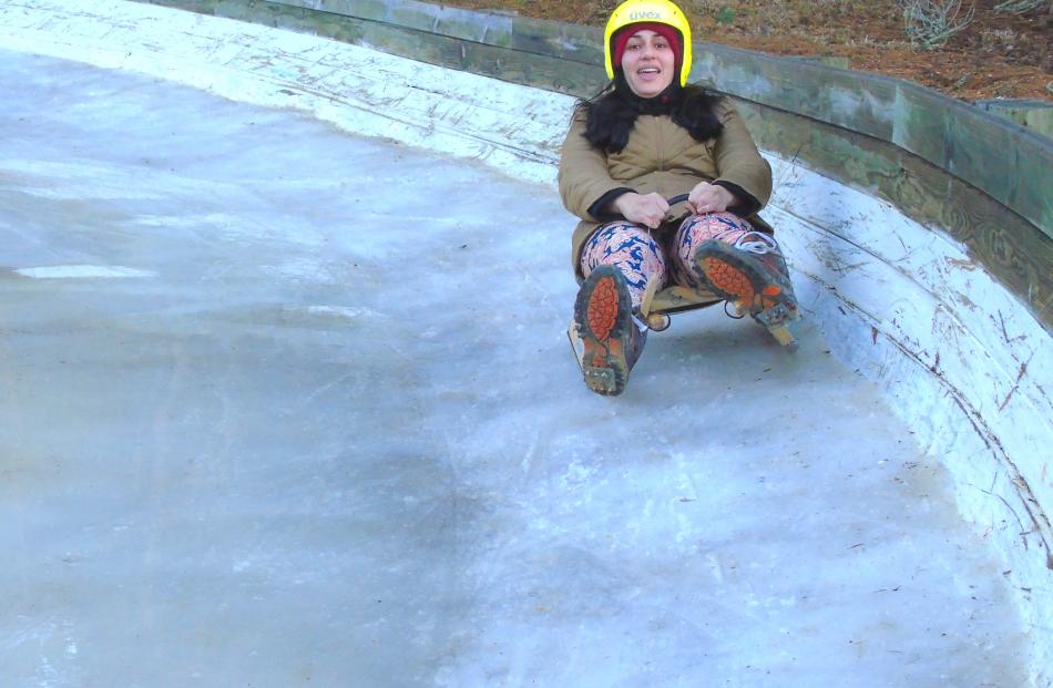 An ‘‘awesome day’’ was had by Lisa Greenfield, of Dunedin, who tried out the luge at the ice...