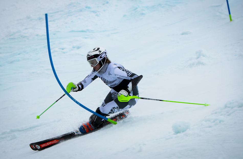 Piera Hudson on her way to winning the women's slalom title at the New Zealand Alpine...