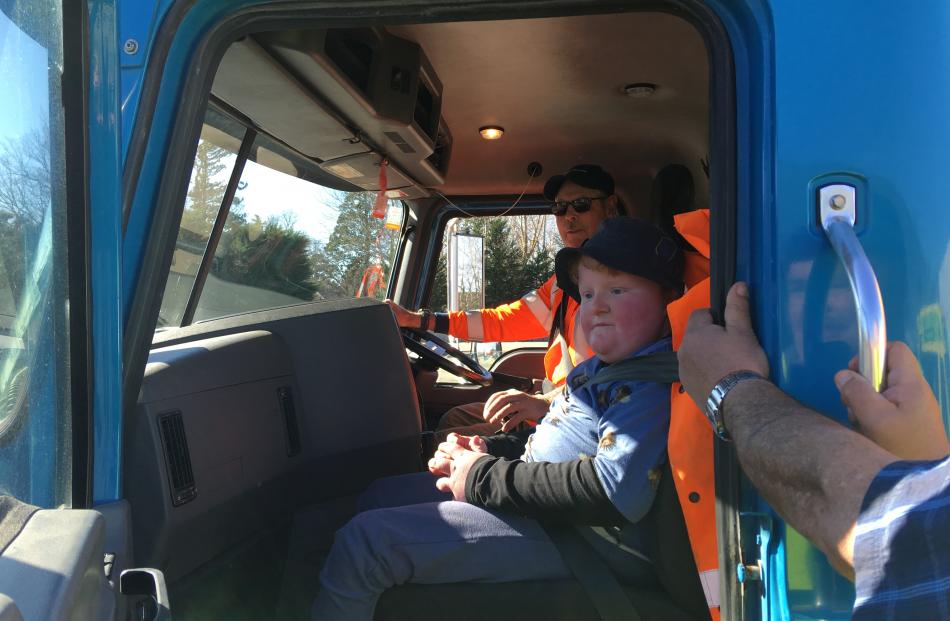 Evan Field (11), of Rolleston, gets to ride in a concrete truck. Photos: Toni Williams