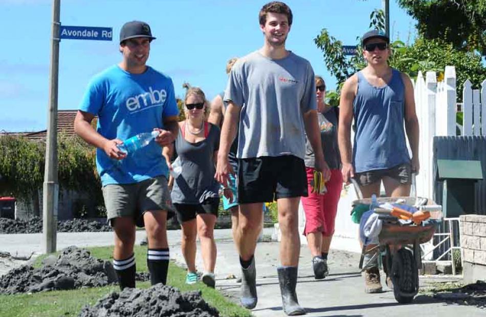 Members of the the Student Volunteer Army in Christchurch, Dunedin students (from left) Toby...