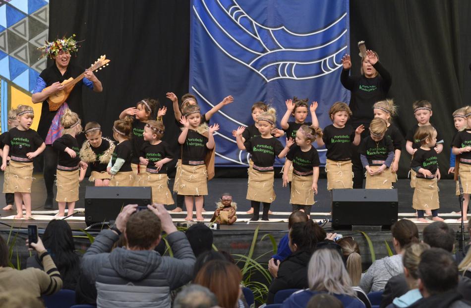 Portobello Kindergarten pupils take to the stage during Dunedin's 25th Polyfest at the Edgar...