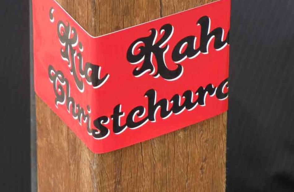 Be strong . . . Kia Kaha Christchurch stickers appeared all over the Queenstown CBD yesterday...