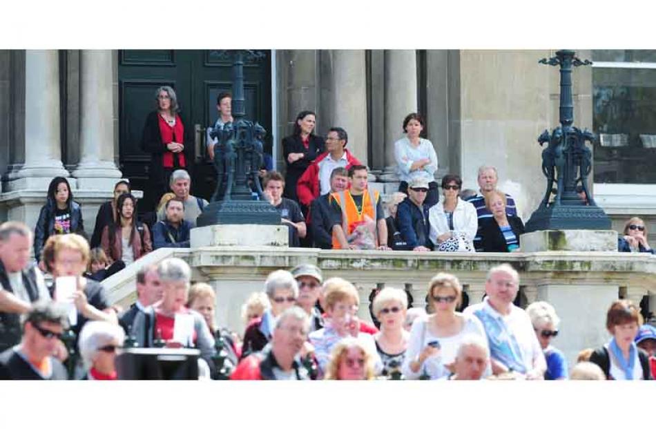 Two minutes silence observed in the Octagon for the victims of the Christchurch earthquake. Photo...