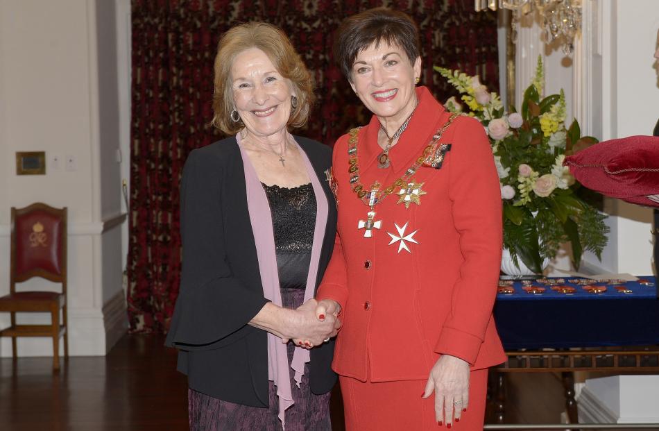 (from left) Kristine Bartlett pictured with Governor-General Dame Patsy Reddy, of Lower Hutt, CNZM, for services to equal pay advocacy