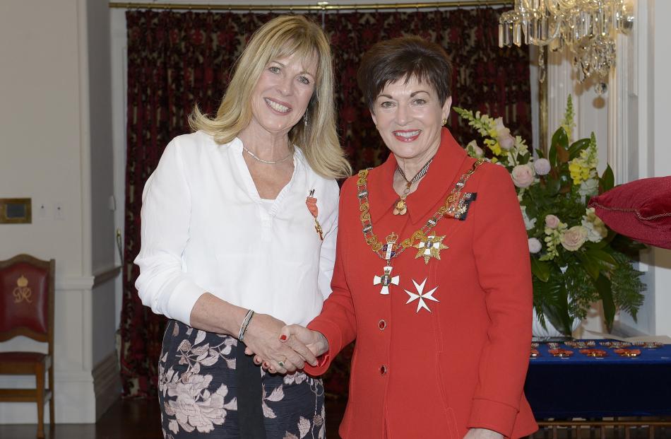 (from left) Annabel Langbein pictured with Governor-General Dame Patsy Reddy, of Auckland, ONZM, for services as a food writer.