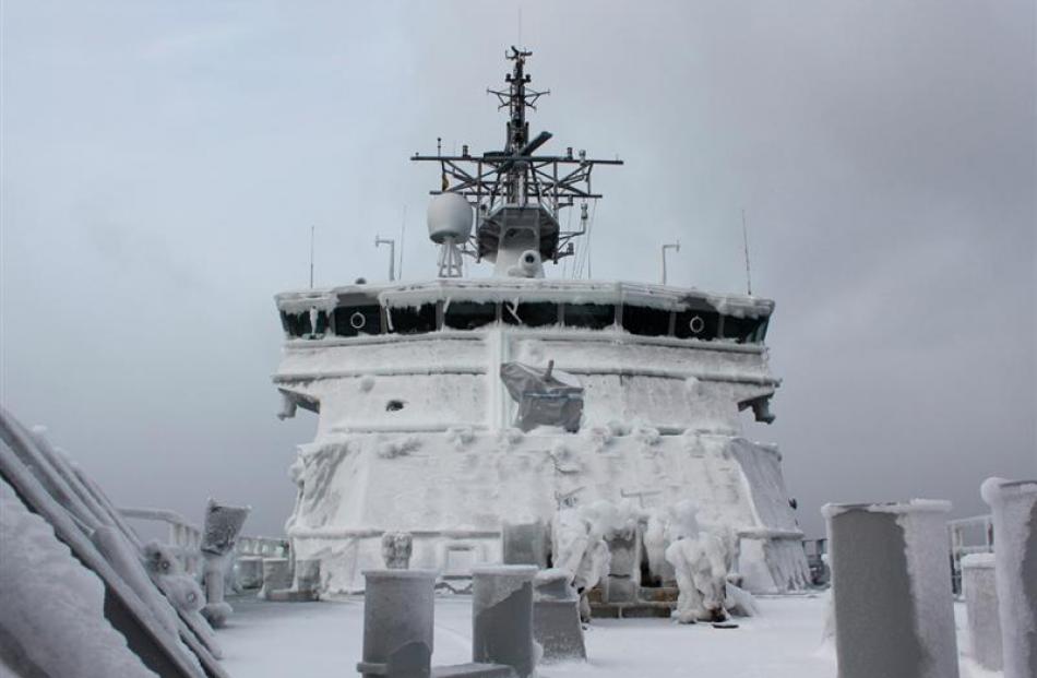 <i>Wellington</i> during trials in the Southern Ocean and the Ross Sea. Photo supplied.