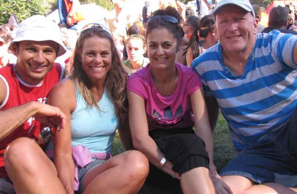 Exhausting weekend . .  .Visitors to Arrowtown are, from left, Shane Kaio, Sandi Kaio, Jodie...