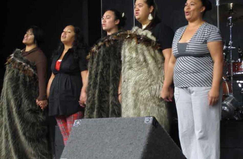 The Kiwi Haka Group sings a waiata at a multidenominational memorial service in Queenstown. Photo...