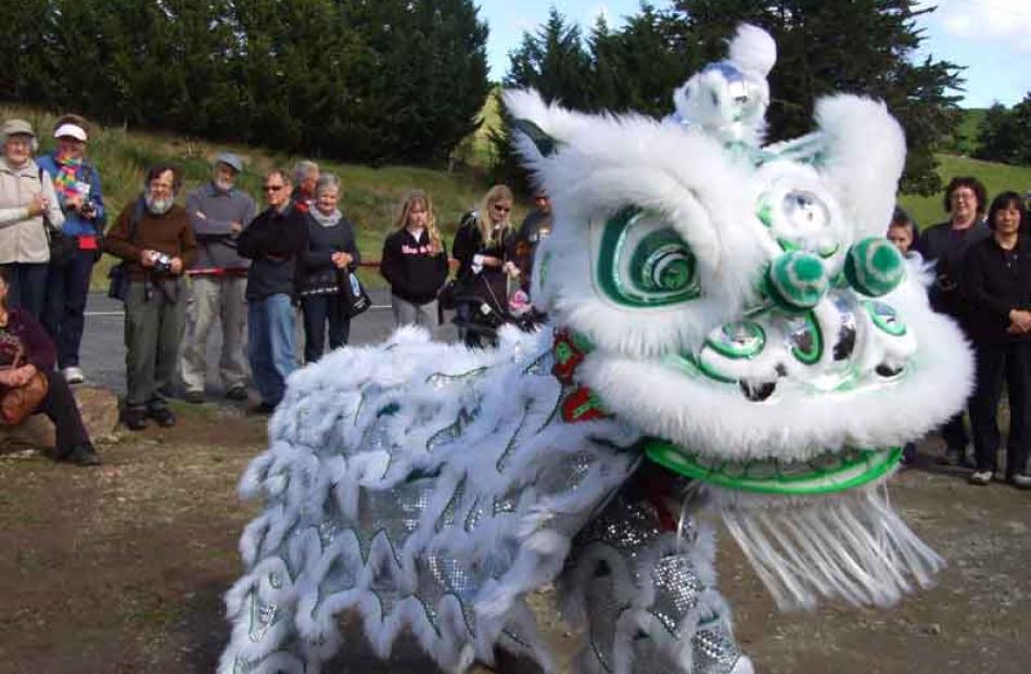 A lion dance performed by members of the Otago Southland Chinese Association at the Chinese Camp...