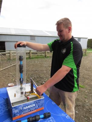 Chris Malcolm, of Nightcaps Young Farmers Club, puts together a medium density fitting during the Southland Young Farmers District Contest and Skills Day near Riverton on Saturday. Photos: Yvonne O'Hara