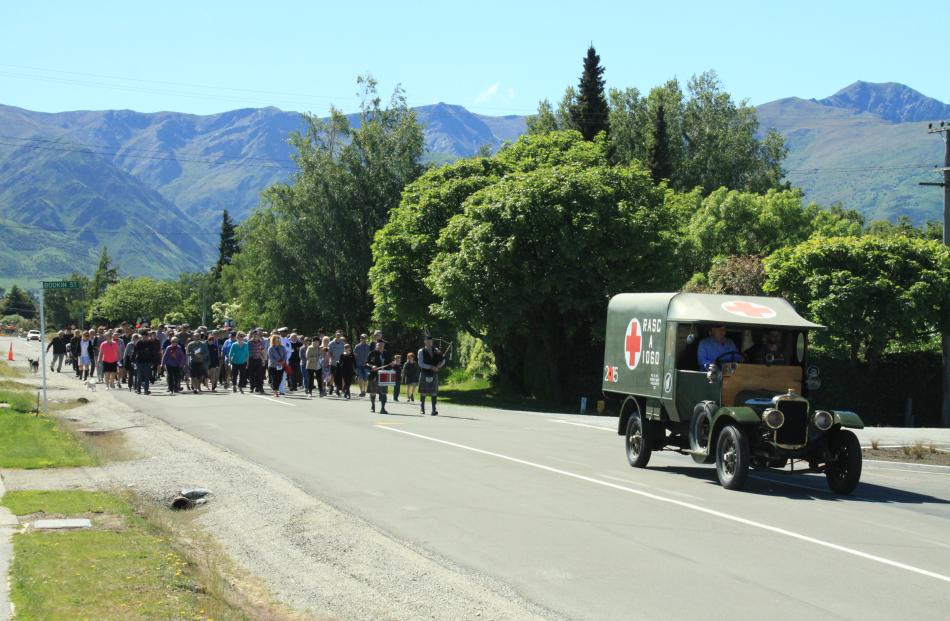About 300 people joined a parade, led by a World War 1 ambulance, from Lake Hawea’s Peter Fraser...