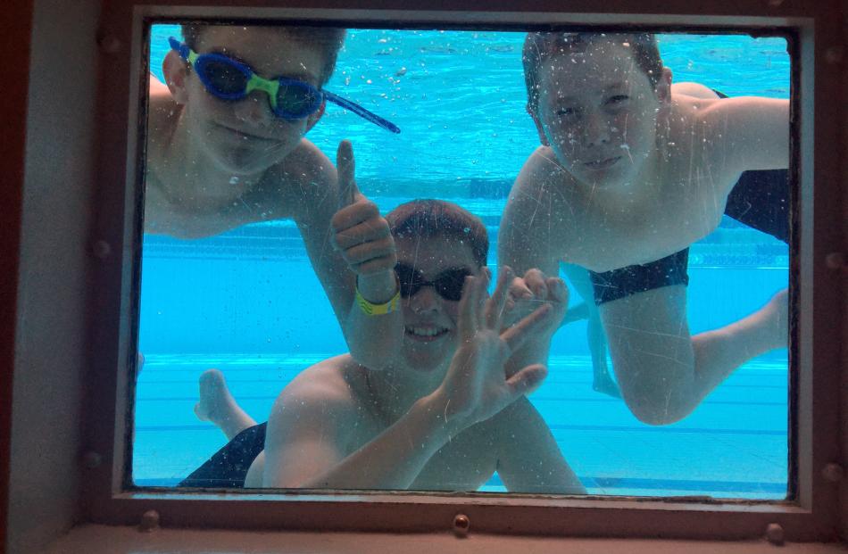 Stanley Crump (12, right), of Tuturau, has fun at Moana Pool with cousins Liam (9, left) and Cameron (12) Lord, of Mosgiel, on January 7. Photo: Anna Lord