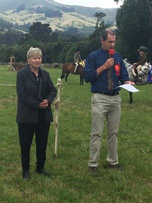 Christchurch Mayor Lianne Dalziel (left) watches on while Duvauchelle A&P Show president Phil...