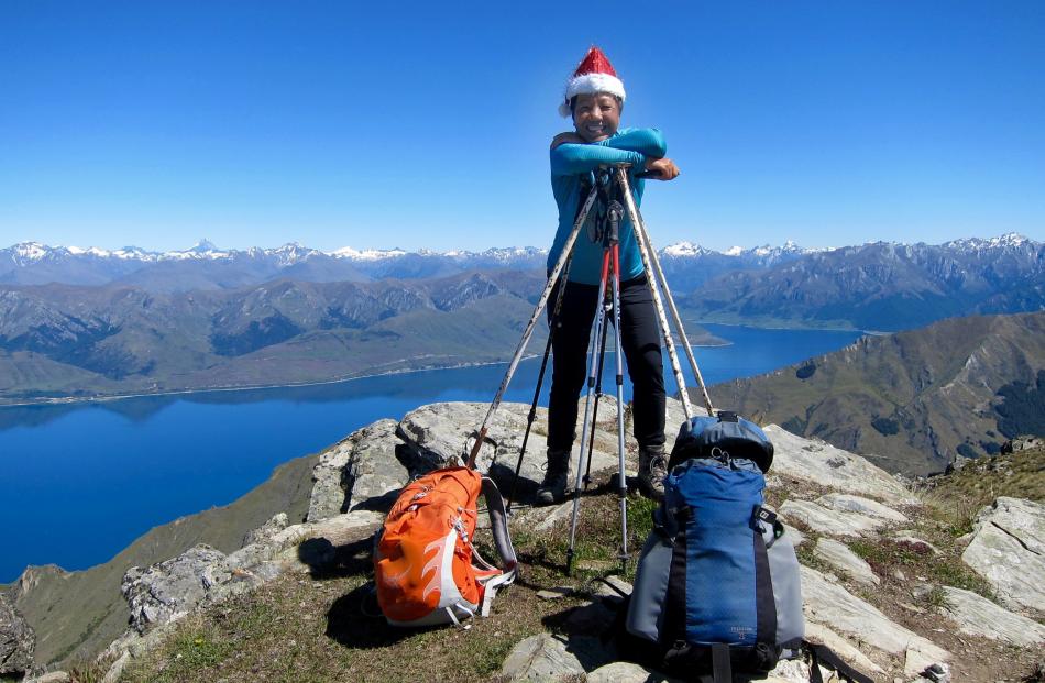 Nora Hastings at the top of Breast Hill, east of Lake Hawea, on Christmas Eve. Photo: Bob Daultrey