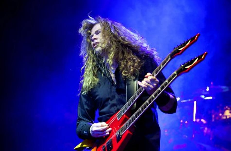 Singer and guitarist Dave Mustaine from American band Megadeth performs during their concert in...