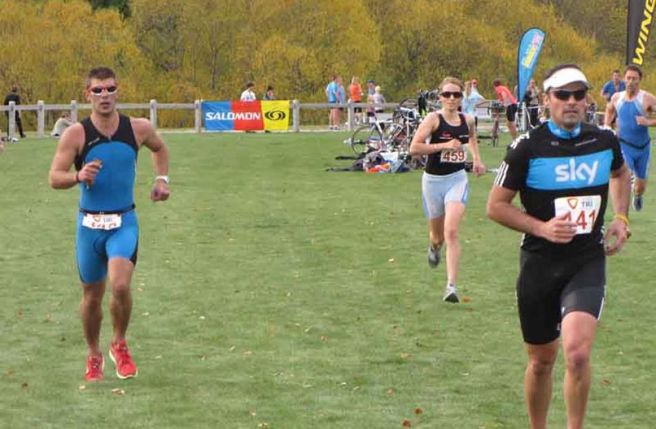 Glen McLachlan, of Wanaka (441), leads Phil Melhopt, of Alexandra (340) and Lisa Rush, of Oamaru ...