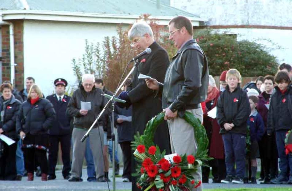 Rev Graham Langley (left) and Clutha District RSA president Kevin Munro, at the dawn ceremony of...