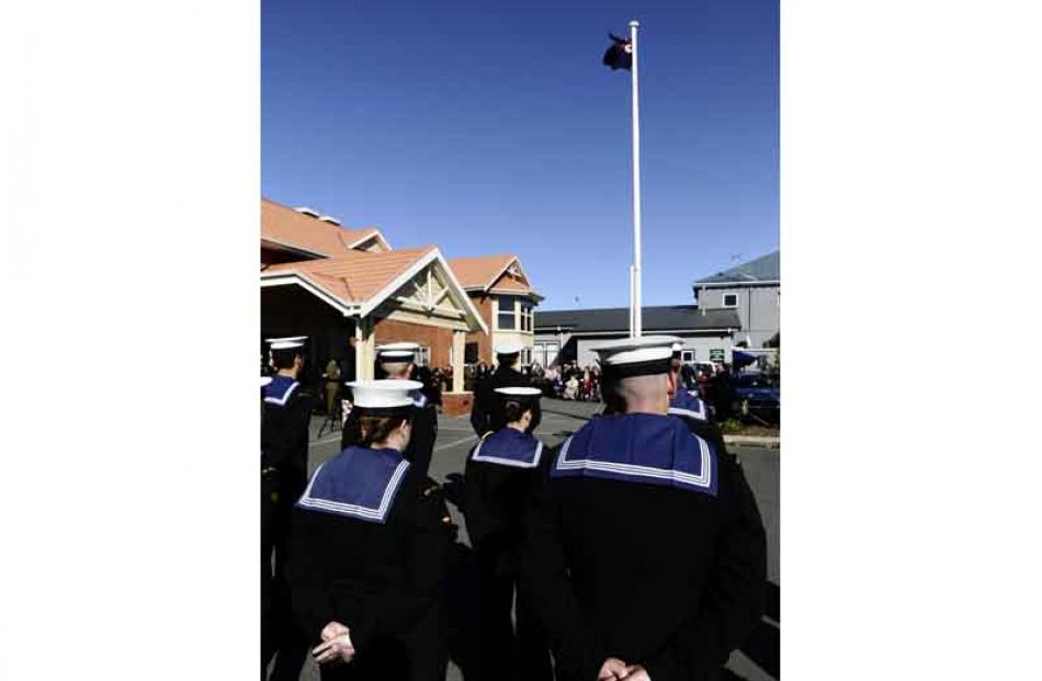 Navy personnel at the Anzac Day service at Montecillo  Veterans home on Monday morning. Photo by...