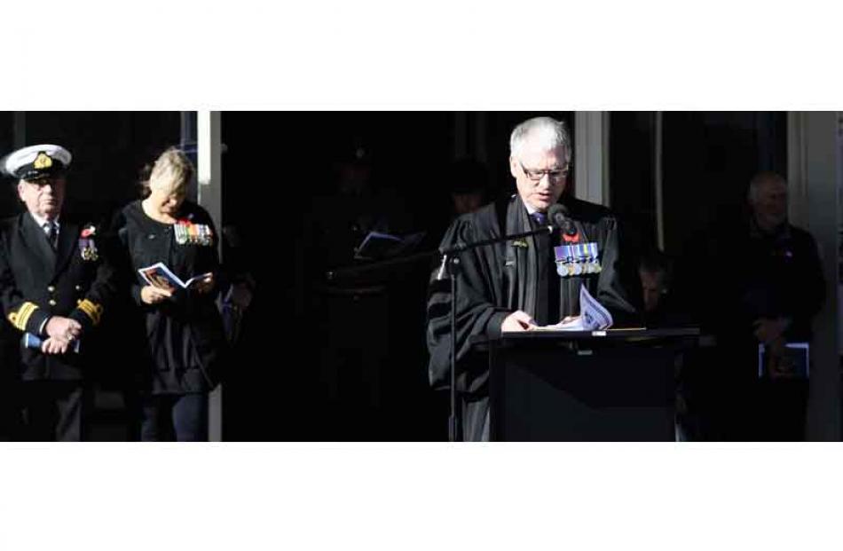 Dr Tony Martin at the Anzac Day service at Montecillo  Veterans home on Monday morning. Photo by...