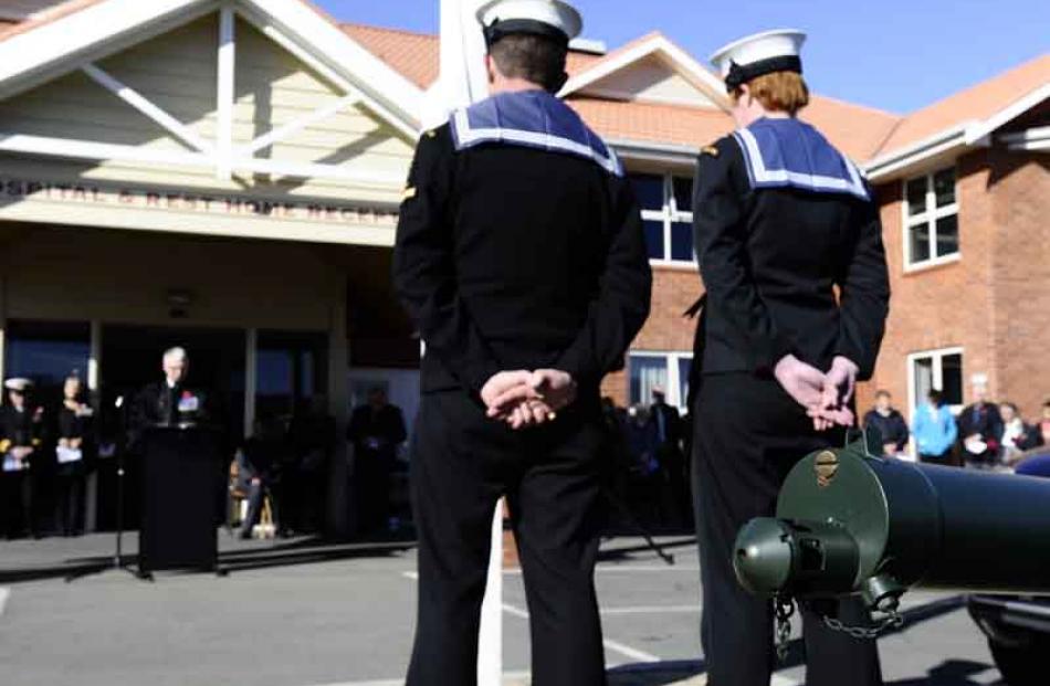 Sea cadets at the Anzac Day service at Montecillo Veterans home on Monday morning. Photo by...