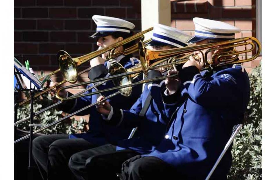 Members of the Kaikorai Metropolitan Brass play at the Anzac Day service at Montecillo Veterans...