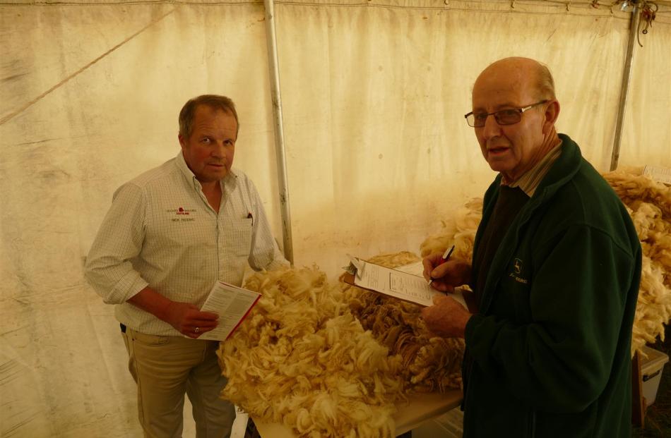 Wool section judge of the show Nick Redding with steward Jim Allison at work in the revitalised...