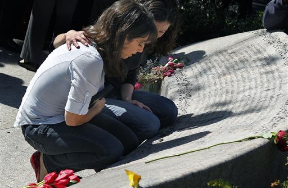 Sisters Carie, left, and Danielle Lemack, whose mother died on Flight 11 from Logan Airport on...
