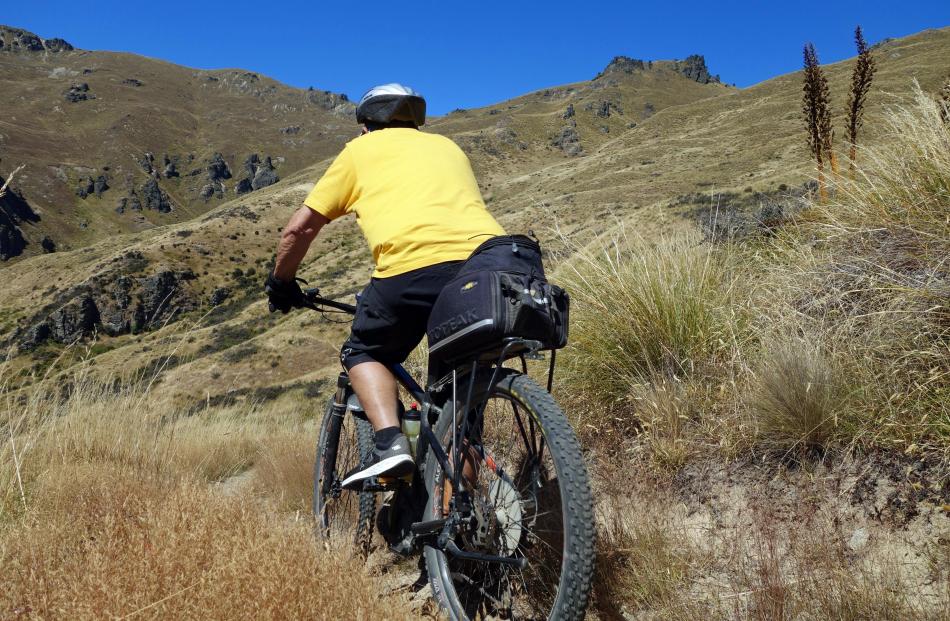 Norm Sinclair, of Dunedin, starts the huge descent of the Grandview Doc track.