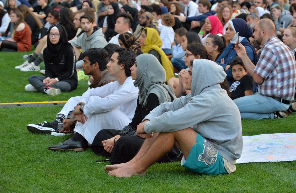 About 15,000 people have gathered at Forsyth Barr Stadium in Dunedin tonight for the Christchurch terror attack vigil. Photo: Gerard O'Brien