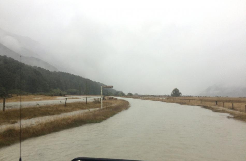 Queenstown Lakes District Council contractors closed Kinloch Rd, outside Glenorchy, just after 7am yesterday, and it was closed all day. Photo: Downer