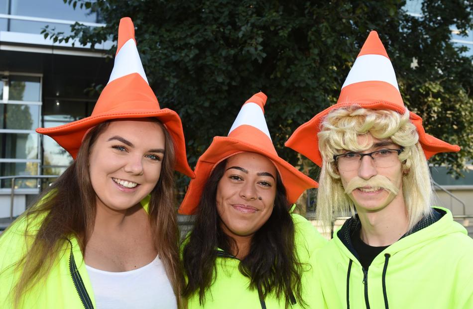 On their way to the Hyde St Party are (from left) Marianne Hyslop (18), of Levin, Maia Black (19)...