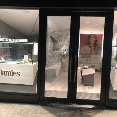 Damage at Jamies Jewellers following the burglary. Photos supplied