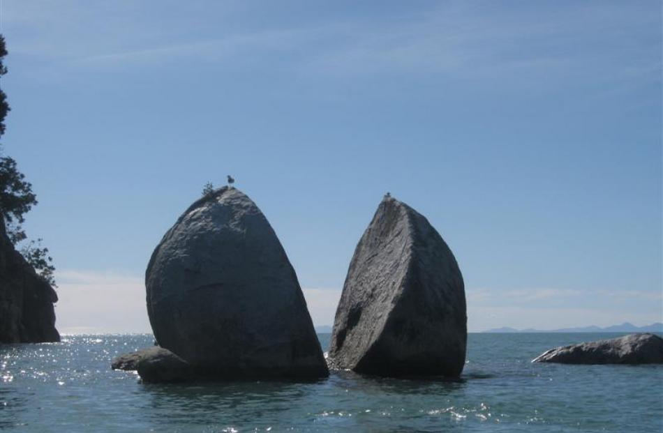 The natural phenomenon known as Split Apple Rock, at Marahau. The rock was the inspiration for...