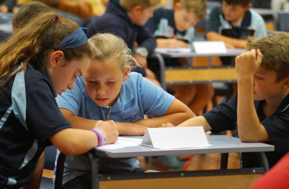 Waitaki Valley School pupils (from left) Bessie Heyes, Charlotte Thornley and Matthew Herbst (all...