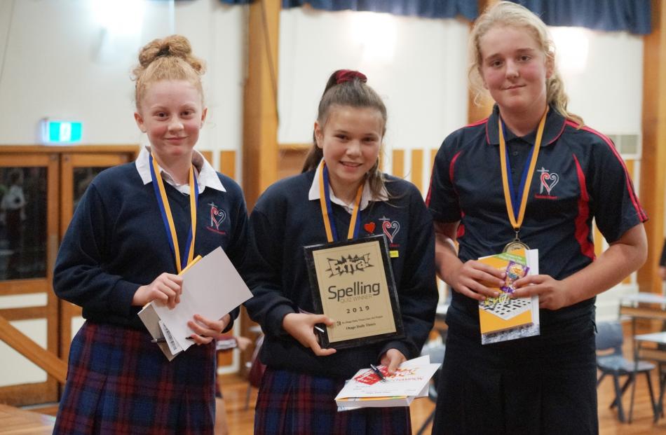 Timaru Sacred Heart School pupils (from left) Chloe Gordon, Anastasia Burrell and Annie Henderson...