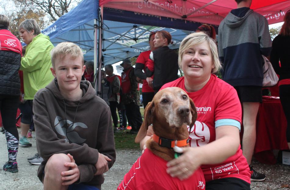 Patrick (14) and Megan Howes, and their dog Teca, take part in the Invercargill event. PHOTO:...