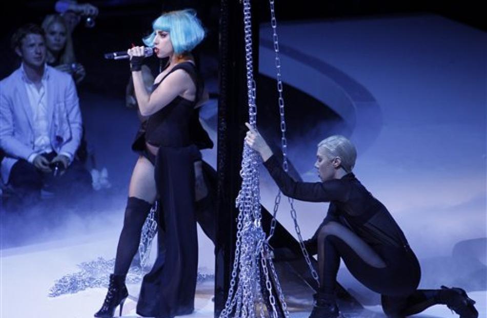 Lady Gaga performs during German TV show 'Germany's next top model' in Cologne. (AP Photo/dapd,...