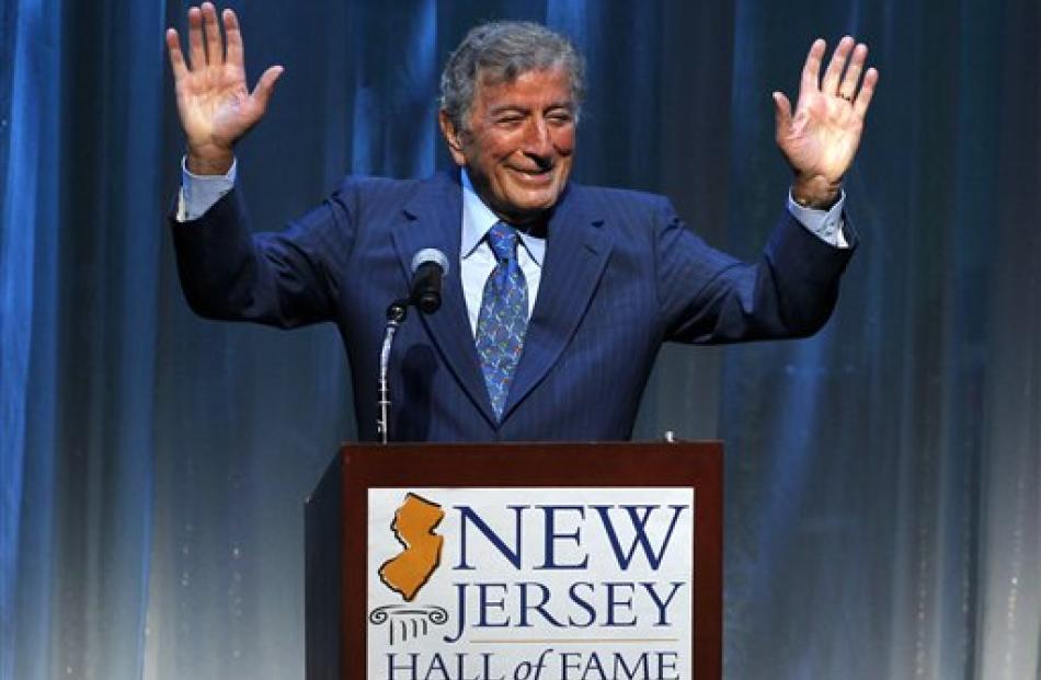 Tony Bennett speaks after being inducted into the New Jersey Hall of Fame during the induction...