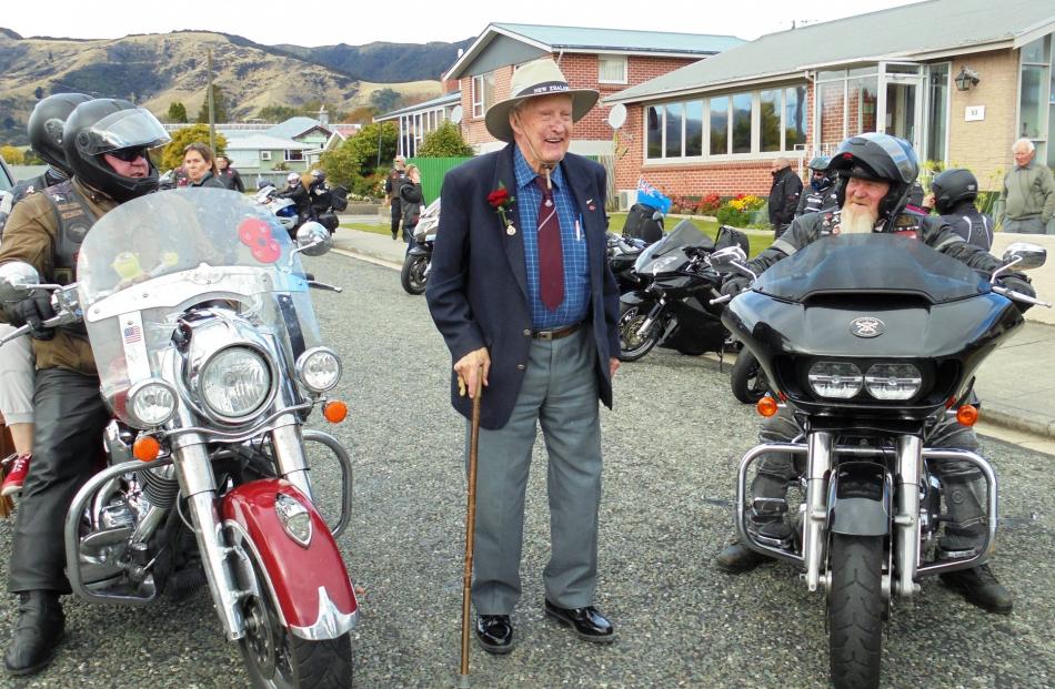 Patriots Deep South Motorcycle Club President Phil Herriott and club Padre Keith Turner chat with...