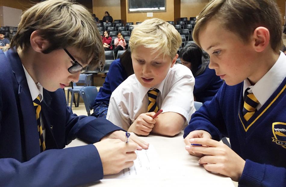 Wakatipu High School year 9 pupils (from left) Jack Speedy (13), Luca Hall (14) and Oliver...