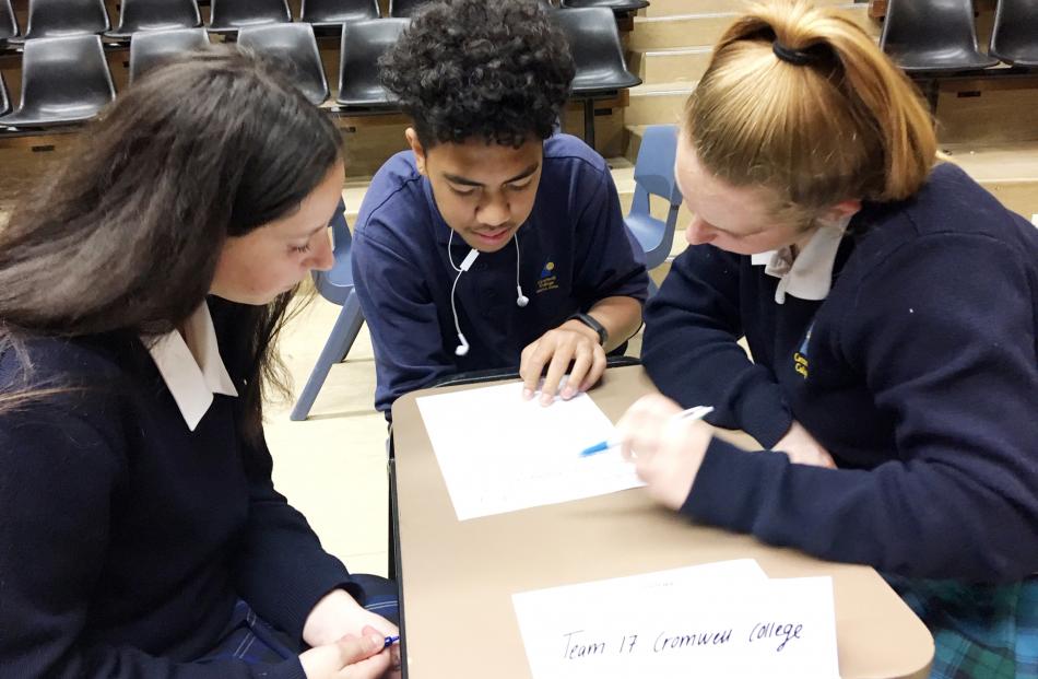 Cromwell College year 10 pupils (from left) Bessie Fox, Richard Fukofuka and Charlize Thomson ...