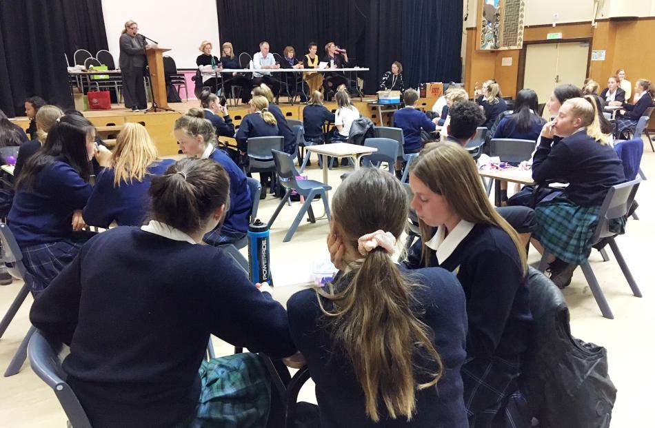 Year 9 and 10 pupils work out their answers at the Otago Daily Times Extra! spelling quiz at...