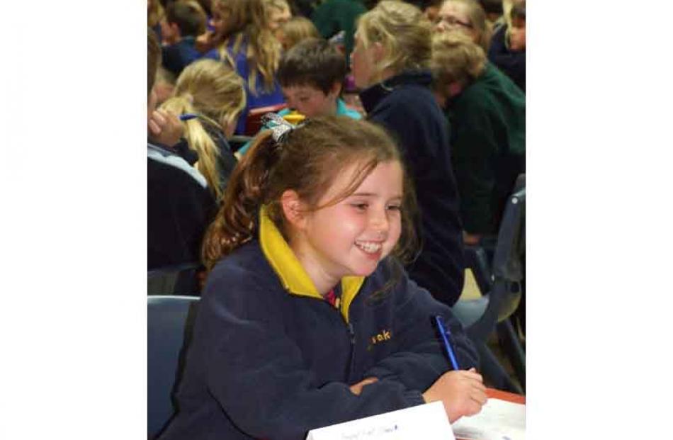 Ava Plimmer (9), of Wanaka Primary School at the Extra spelling quiz at Cromwell.