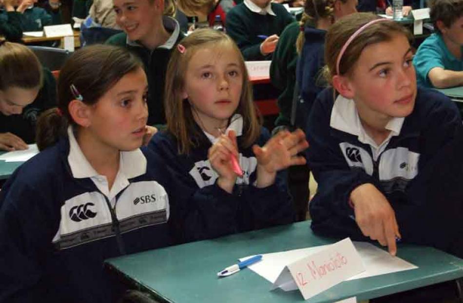 Maniototo Area School pupils (from left) Tessa Jorgensen (10), Nina Flanagan (10) and Ellie...
