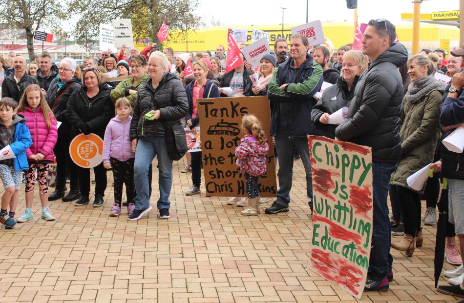 Invercargill: Teachers, children and supporters protest in Invercargill's main streets. Photo:...