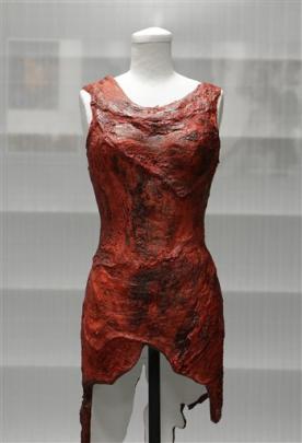 Lady Gaga's dress made of meat, shown in the in the Rock and Roll Hall of Fame's vault. The...