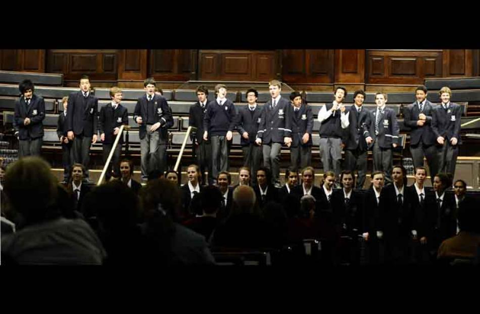 Otago Boys' and Otago Girls' high schools' combined Barock choir performs the Bahamian spiritual...