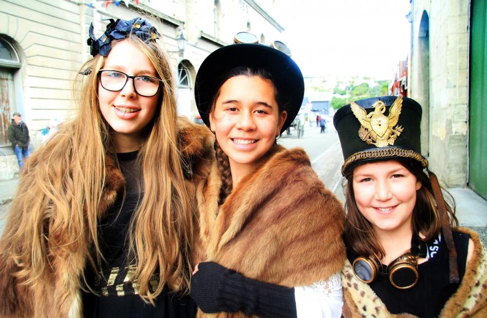 Proving that steampunk appeals to young and older alike are Isla Menzies (13), left, Ava Bella...