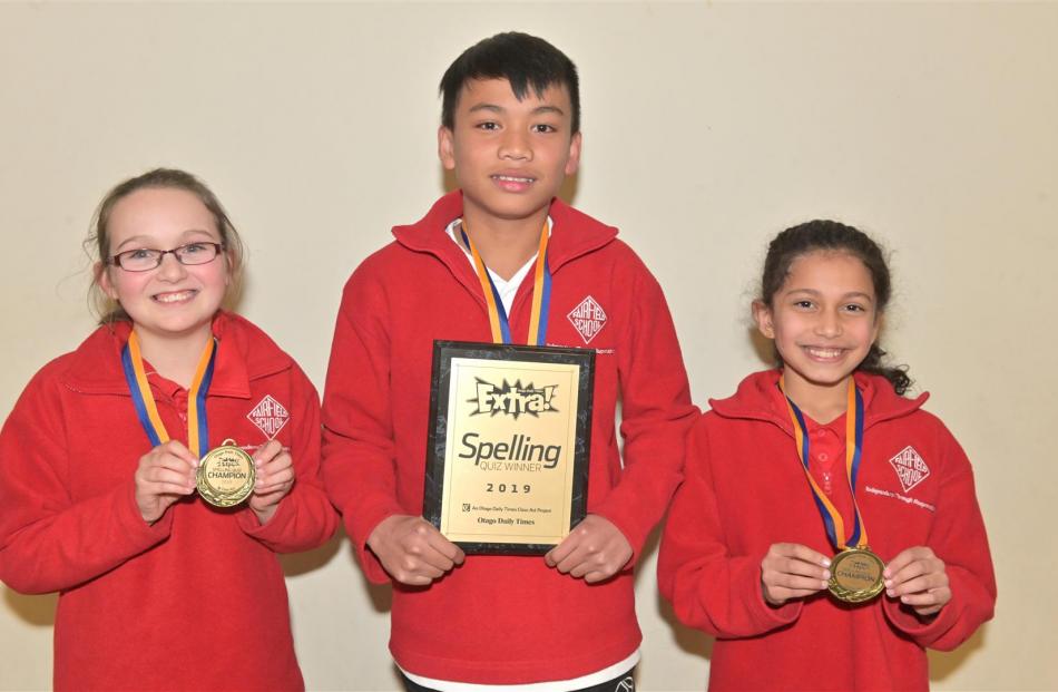 Otago Daily Times Extra! Dunedin years 5 and 6 spelling quiz winners (from left) Caitlin Andrews,...